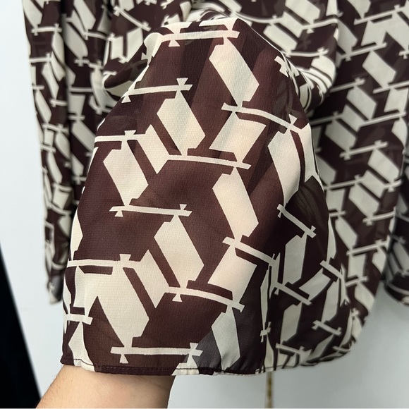 J. Crew Brown & Cream Houndstooth Pattern High-Waisted Midi Modest Skirt Sz L - Picture 8 of 12